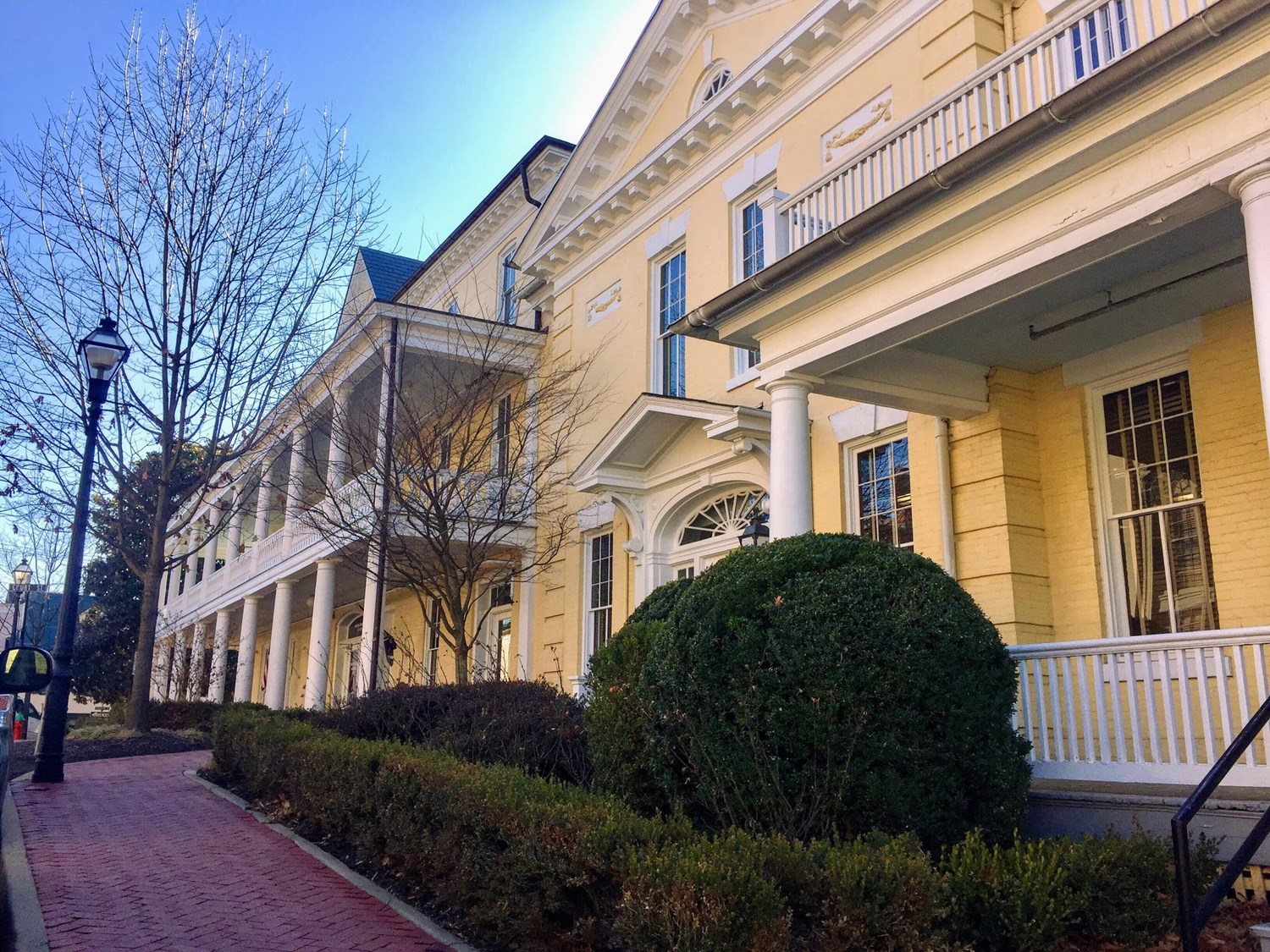 The exterior of the Warren Green Hotel located in Warrenton, Virginia. 