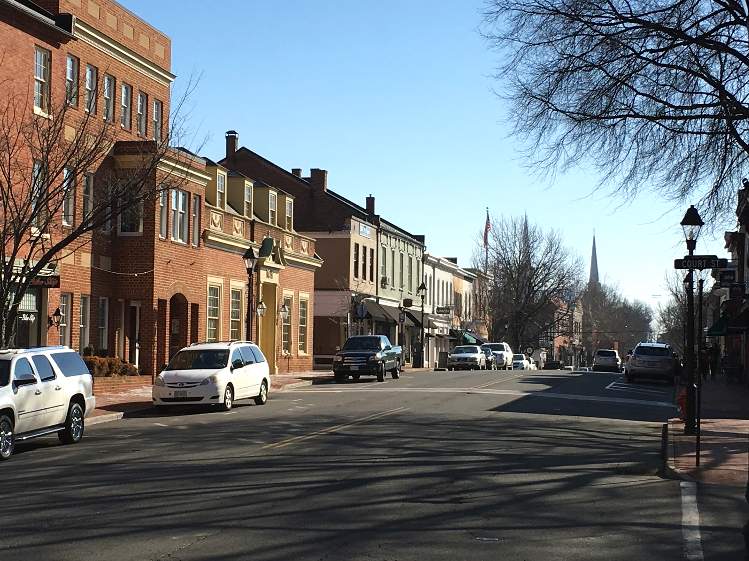 Quiet street in downtown Warrenton, located in Fauquier County, Virginia. 